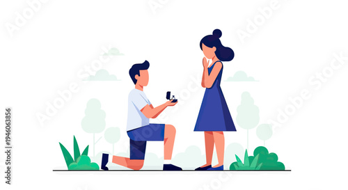 Emotional moment Man proposes marriage with a ring to his surprised partner