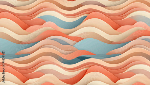 Seamless vector wallpaper pattern inspired by layered paper-cut waves