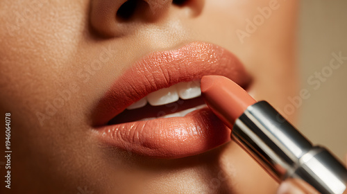 The Art of Color: Close-up of a model's hands gracefully applying a vibrant lipstick, revealing a symphony of color and self-expression. 