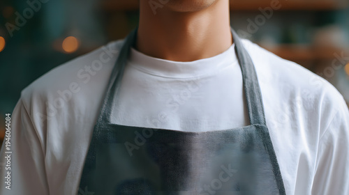 The Attentive Barista: A close-up shot captures the composed presence of a barista, donned in a pristine apron and shirt, hinting at dedication and expertise in a professional setting.