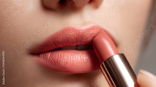 Rouge Refinement: A close-up shot captures the delicate act of applying lipstick, accentuating the perfect pout and celebrating the artistry of makeup.