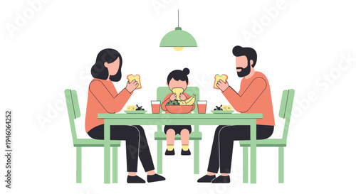 Happy family enjoying a healthy meal together at home, illustrating joyful dining