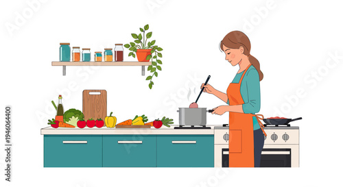 Woman cooking delicious healthy food in a bright modern kitchen for a healthy lifestyle
