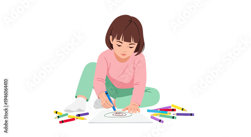 Young Child Expressing Creativity Through Art and Coloring Activity