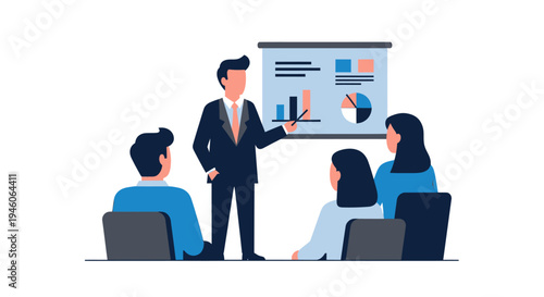 Professional business presentation in a meeting room with audience