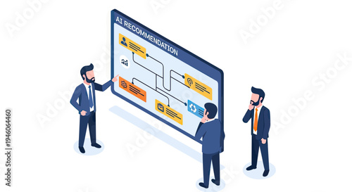 Business people analyze AI recommendation system for strategic insights