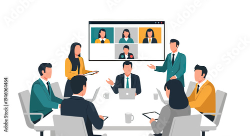 Seamless hybrid business meeting uniting in-person and remote teams