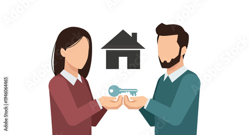 Real estate transaction Handing over keys for new home acquisition
