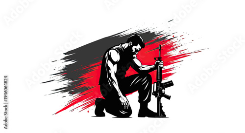 Illustrative graphic of a soldier with rifle, symbolizing strength and unwavering duty