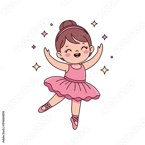 Cheerful cartoon girl ballerina performing ballet dancing with graceful charm
