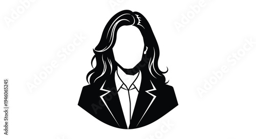 Black and white illustration of a woman in a business suit with no face