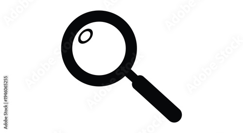 Simple black and white illustration of a magnifying glass on a white background