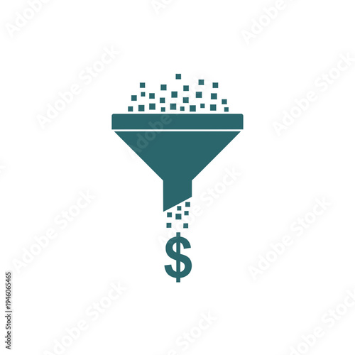 Teal funnel with dollar sign and squares.