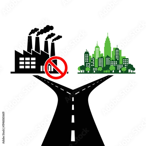 Sustainable city versus industrial pollution.