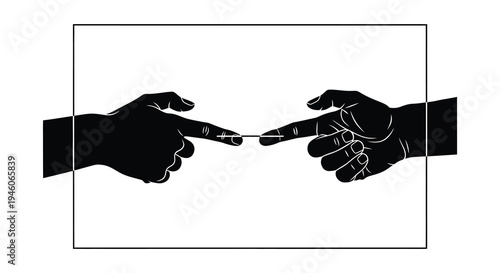 Two hands with index fingers almost touching creating a spark or connection