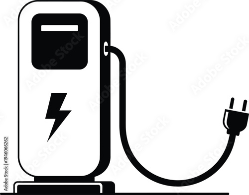 Professional minimalist black silhouette icon of an electric vehicle EV charging station for sustainable energy and smart city infrastructure design AI circuit silhouette AI Generative

