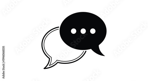 Simple black and white illustration of a speech bubble with ellipsis points