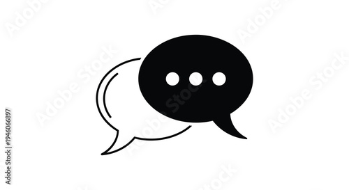 Simple black and white illustration of a speech bubble with ellipsis points