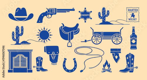 Wild West Collection: Cowboy Hat, Revolver, Saddle, Cactus, Wagon, Boots