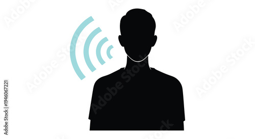 Silhouette of a person with radiating sound waves emanating from their head