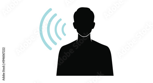 Silhouette of a person speaking with radiating sound waves emanating from their mouth