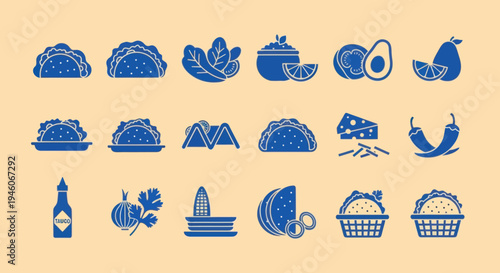 Taco Icon Set: Delicious Mexican Food Ingredients and Toppings