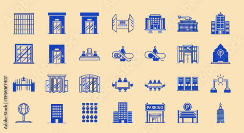 Modern Building Icons: Architecture, Business, and Urban Design Elements
