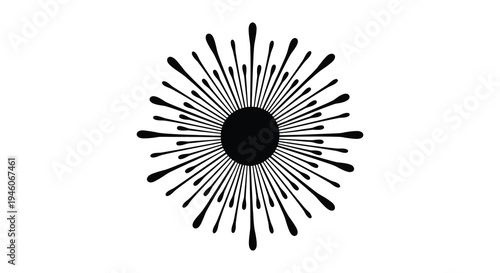Abstract black burst graphic with radiating lines and central circular form