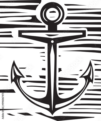 Rough woodcut style image of a ship's anchor