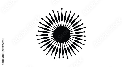 Abstract black flower like design with radiating petal shapes against a white background
