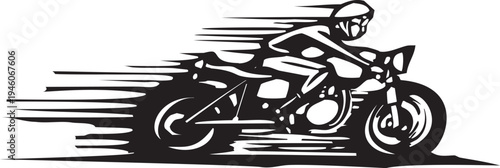 Woodcut style expressionist image of a cafe racer motorcycle