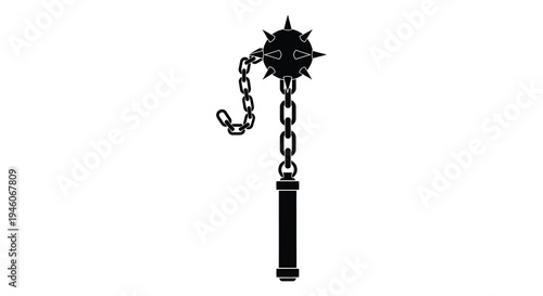 A black silhouette of a medieval flail weapon with a spiked ball and chain