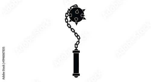 A black silhouette of a medieval flail weapon with a spiked ball and handle