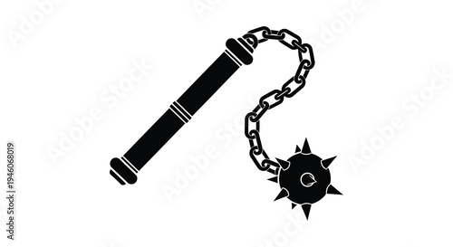 Black silhouette of a flail weapon with a spiked ball and wooden handle