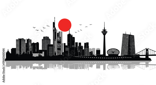City skyline silhouette vector, urban landscape illustration