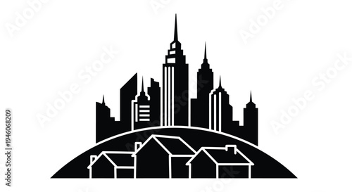 Vector city skyline silhouette with suburban homes