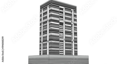 Vector illustration of a modern gray skyscraper building