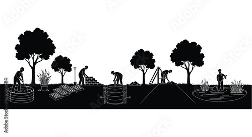 Set of 6 gardening and landscaping icons vector