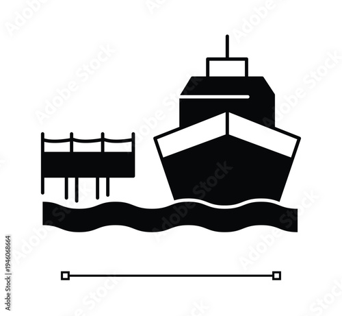 Cargo Ship and Pier Logistics Glyph Solid Icon