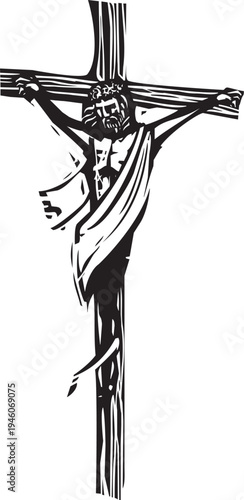 Woodcut image of christ on the cross