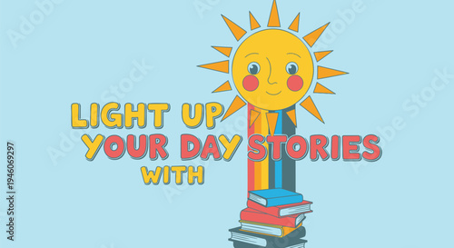 Vector illustration of smiling sun with books