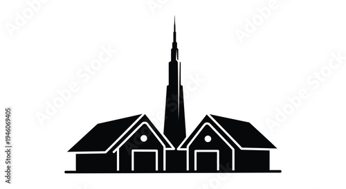 Black vector illustration of church buildings
