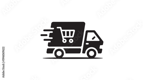 Fast Delivery Truck with Shopping Cart Icon Express E-commerce Shipping Logistics and Online Order Delivery Symbol