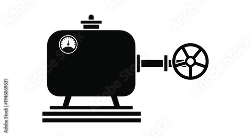 Simple black and white icon of a pressure tank with gauge and valve
