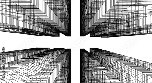 Set of 4 wireframe skyscraper corners vector