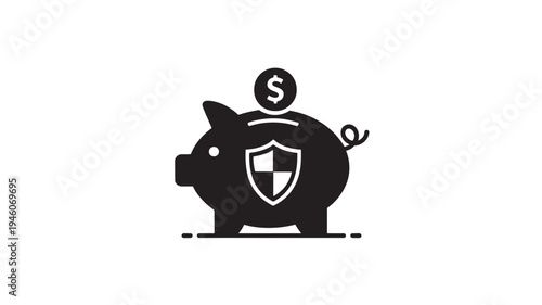 Secure Piggy Bank Icon with Shield and Dollar Coin Financial Security Savings Protection Symbol