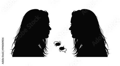 Silhouettes of two women facing each other with speech bubbles in between