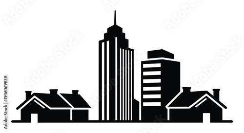 Set of 5 black cityscape icons vector