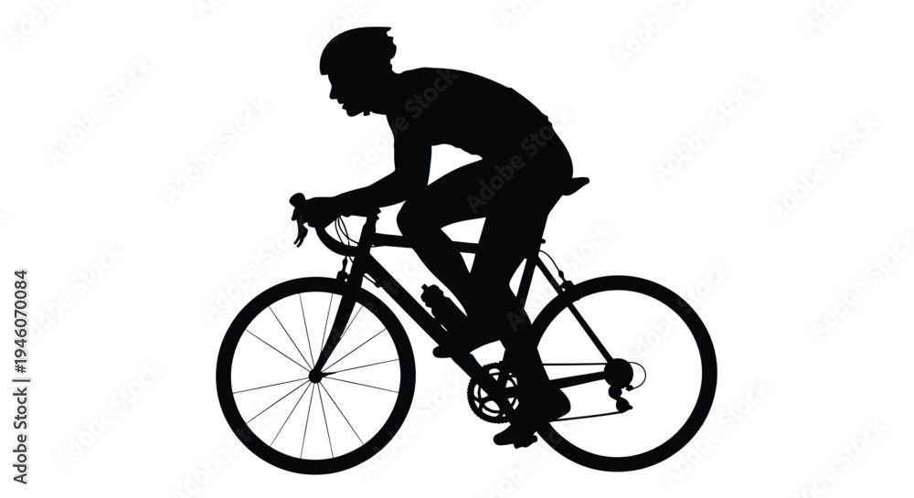 Naklejka premium Silhouette of a cyclist riding a road bike against a white background
