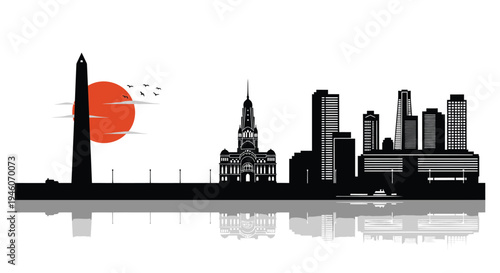 City skyline vector silhouette with sun
